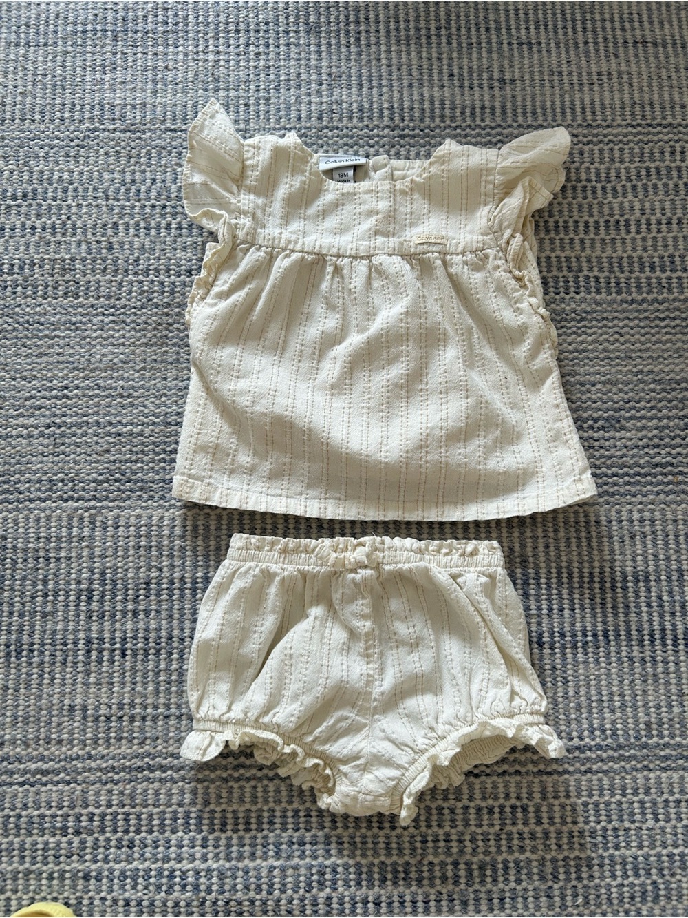 Calvin Klein Cream Cotton Flutter Top & Ruffle Diaper Cover Set
